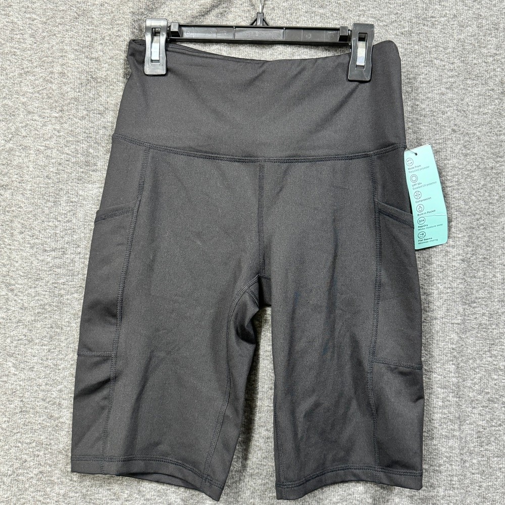 Ideology Womens Activewear Biker Shorts Size XS Black Side Pockets 10 in Inseam