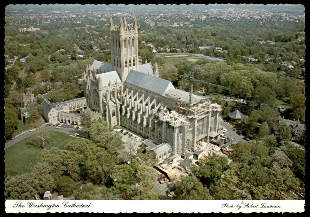 Vintage Washington Cathedral DC Aerial View Construction Chrome Postcard