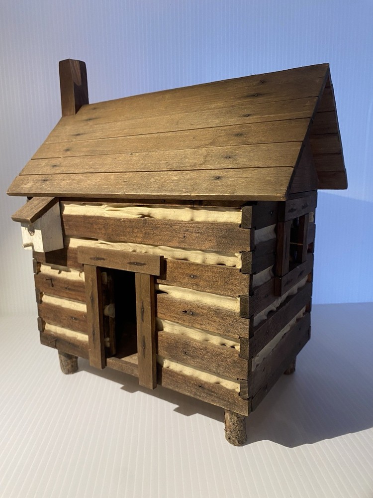 Vintage Log Cabin Handmade Folk Art 11 1/4” x 9 1/2” x 6” Primitive Rustic