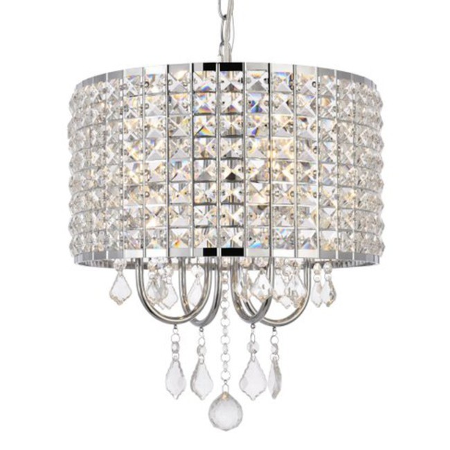 Elegant Chrome Elise 4-Light Crystal Pendant with 14 Inch Width