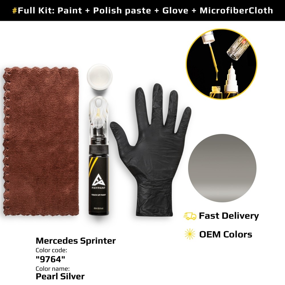 Touch up Paint for Mercedes Sprinter Code: 9764 Pearl Silver Fast Drying