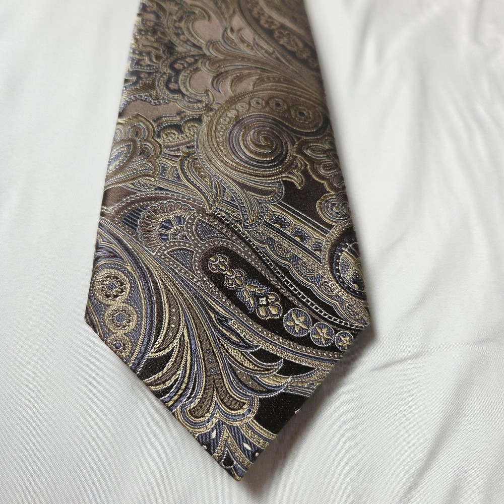 Canali Tie Mens One Size Brown Silk Paisley Made In Italy Classic Designer