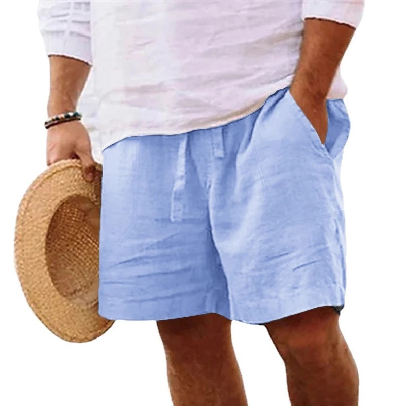 Men's Cotton Solid Color Lightweight Shorts, Gym Pants, Linen Beach Jogging