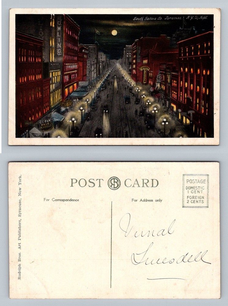 Syracuse, NY-New York, South Salina Street at Night Old Vintage Postcard