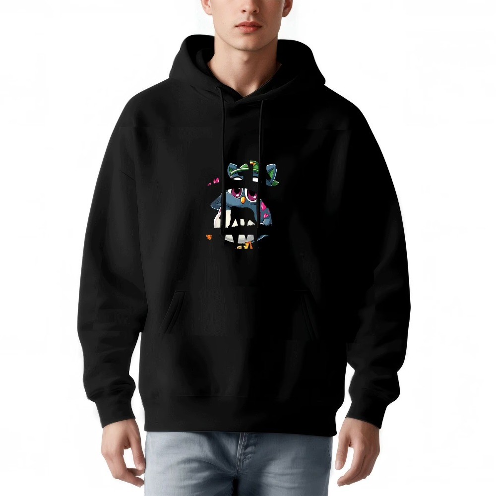 Men's Loose Fit Hoodie - Colorful Graphic Design with Stylized Face & Abstract-image