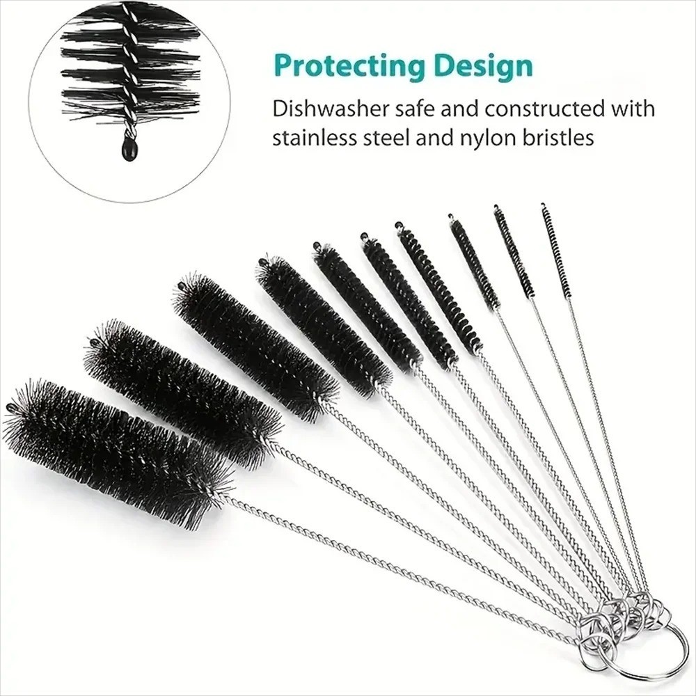 US Nylon Straw Brush Cleaner Bottle Tube Pipe Small Long Cleaning 10Pcs Set
