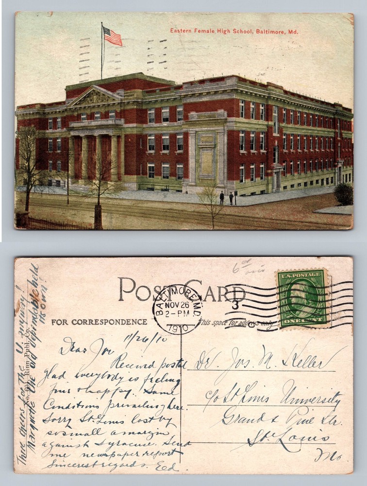Baltimore, MD-Maryland, Eastern Female High School c1910 View Vintage Postcard