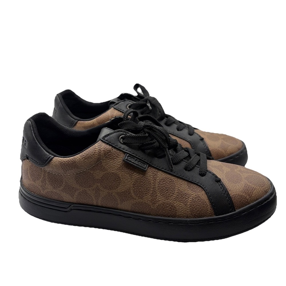 Coach Men's Size 7 D Low Line Monogram Brown  and Black leather low Tops