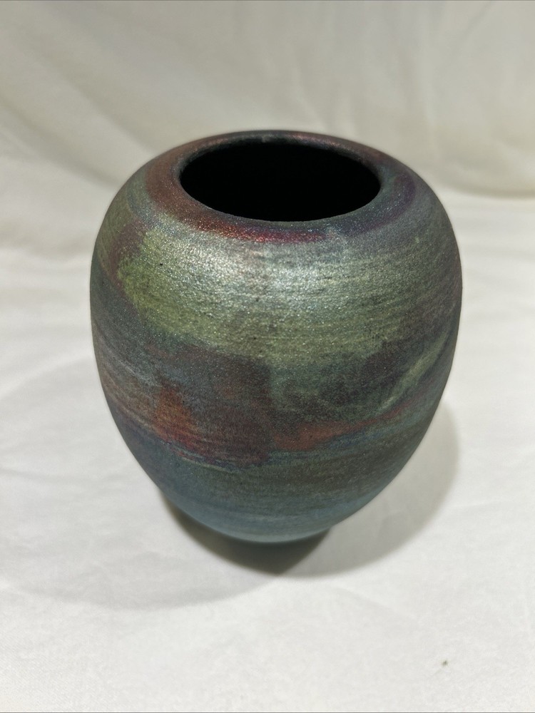 Jeremy J Diller Raku Pottery Vase Iridescent Metallic Colors - 5” Tall