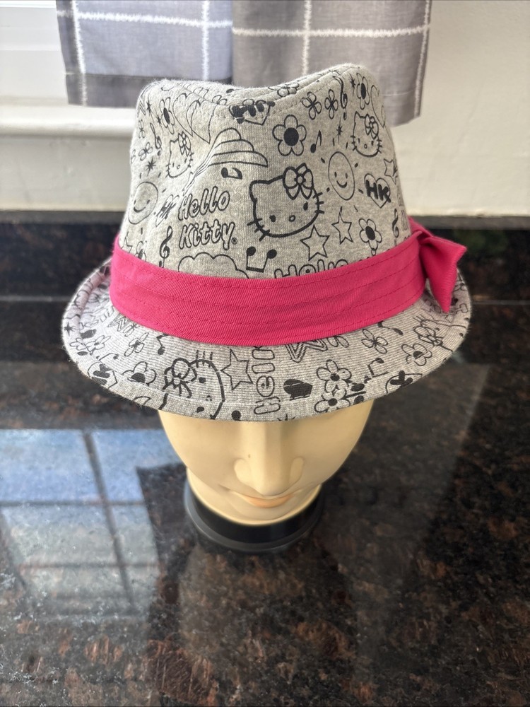 Sanrio Hello Kitty Fedora Bucket Hat Grey & Pink One Size Fits Most 🐱🩷