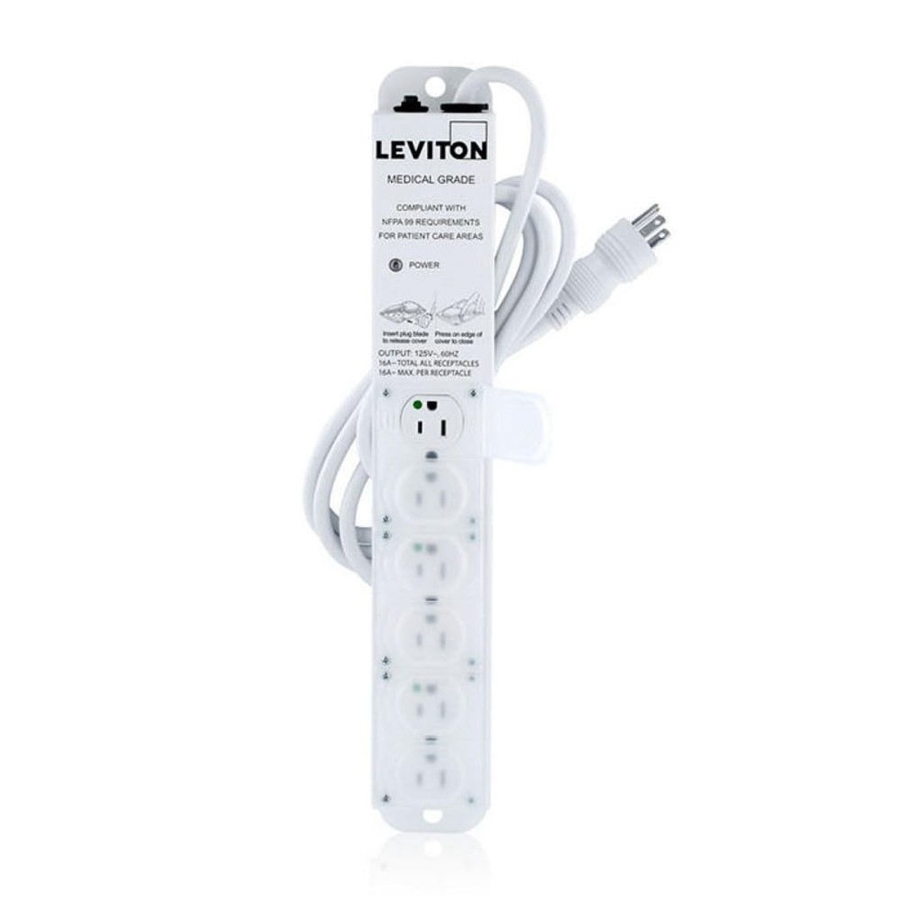 Leviton Medical Grade Power Strip, 15-Amp, 125-volt, 6-Outlets, 7-Feet Cord Leng