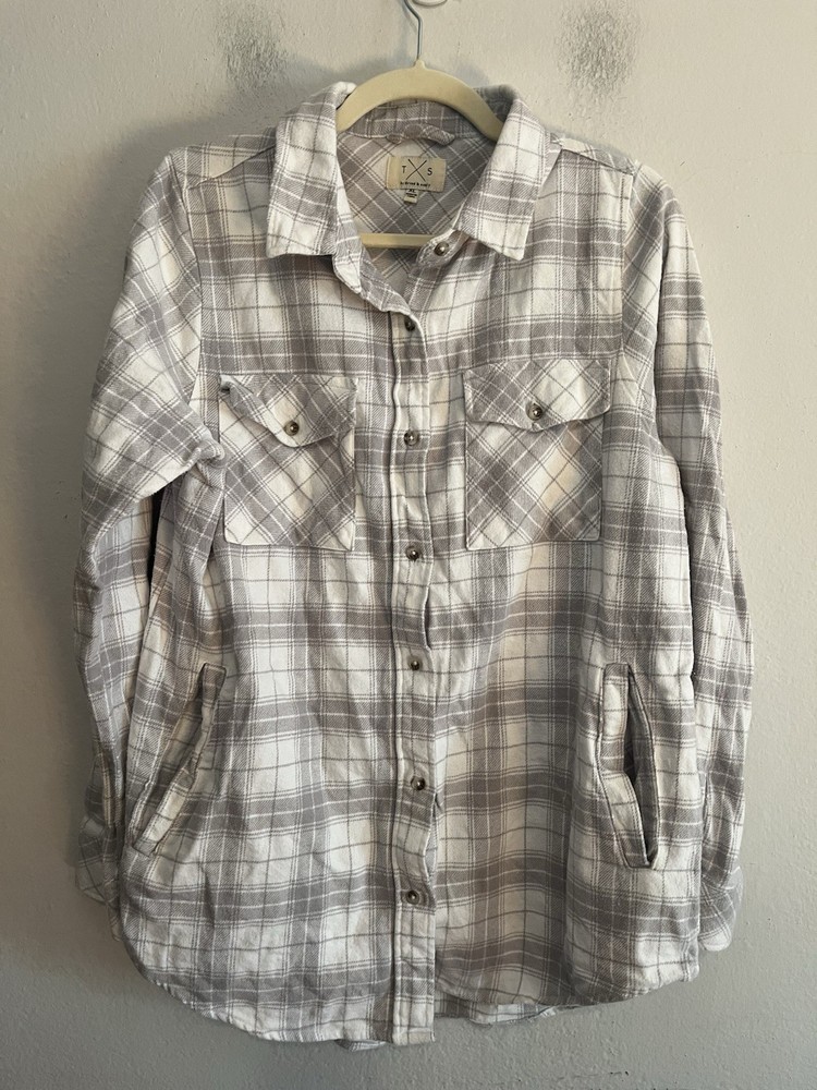 Thread & Supply Grey & White Plaid Light Shacket XL