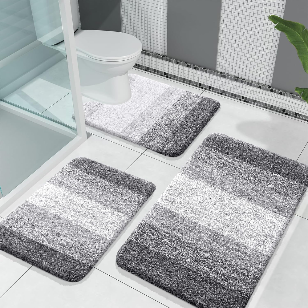 Soft Absorbent 3-Piece Microfiber Bathroom Rug Set with U-Shaped Mat