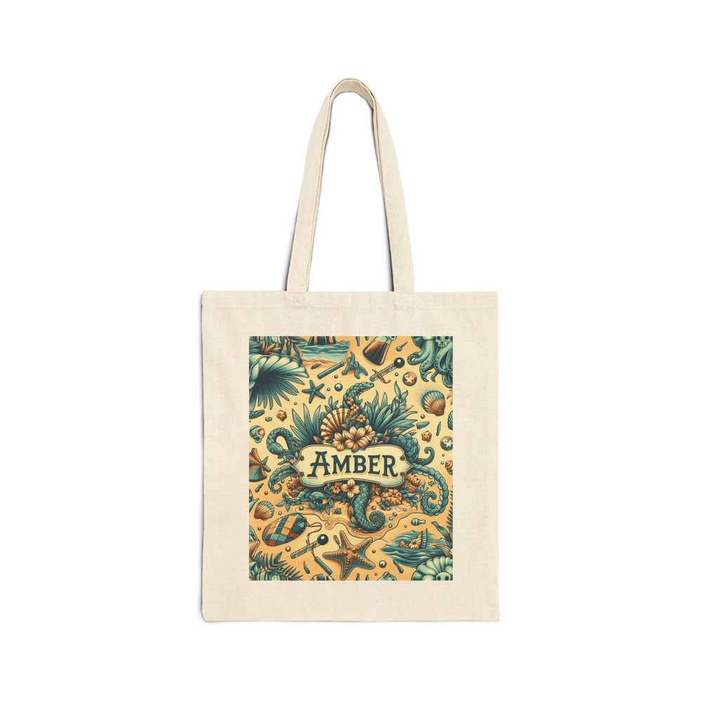 Personalized AMBER Cotton Canvas Tote Bag with Beachy Design 6