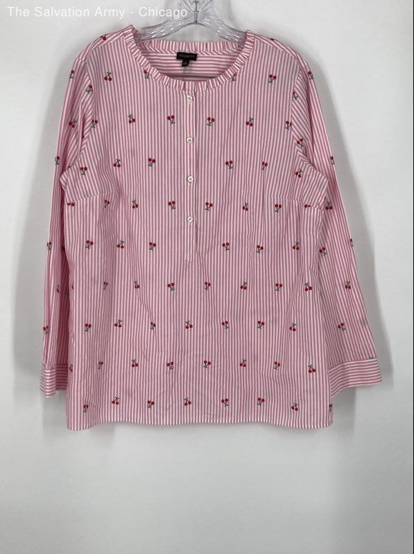 Talbots Womens Pink White Striped Long Sleeve Blouse Top Size Large