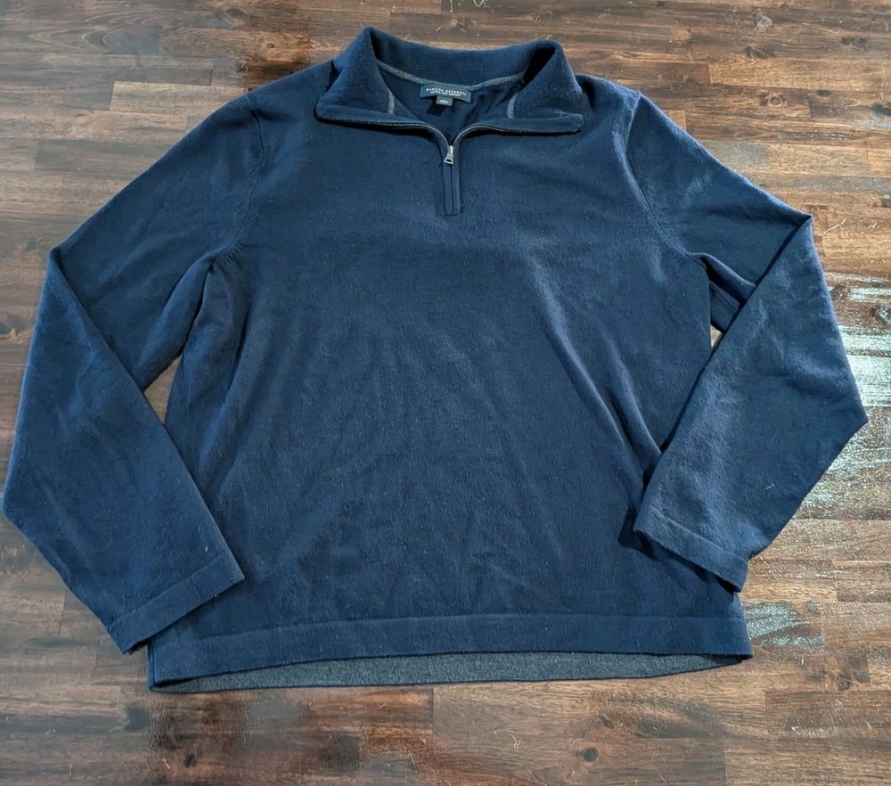 Banana Republic Sweater Mens Large Navy 100% Merino Wool Quarter Zip Pullover