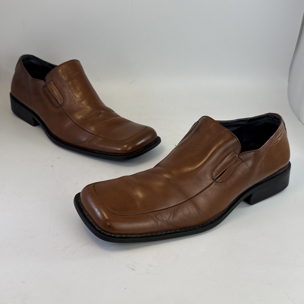 Steve Madden Flemming Men’s 13 Brown Leather Square Toe Y2K Loafers Dress Shoes