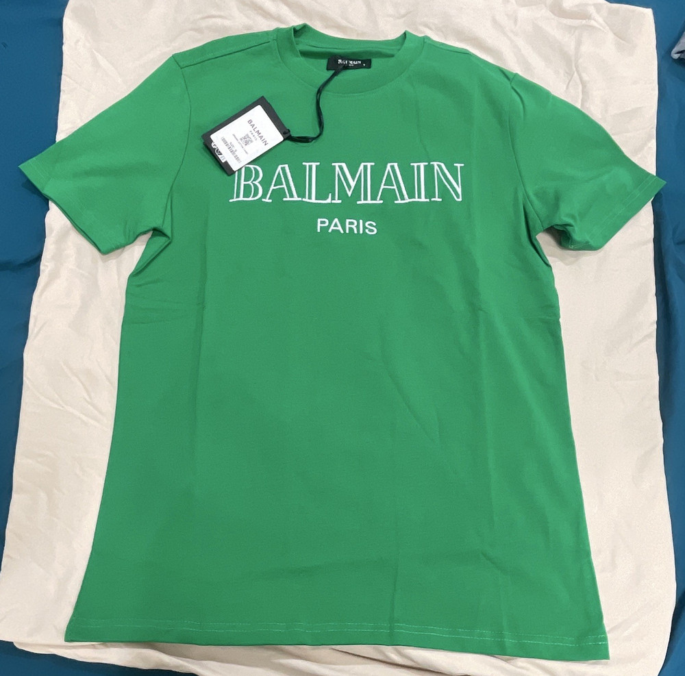 Balmain Paris Men's Size S Green Crew Neck Short Sleeve Logo T-Shirt New w/ Tags