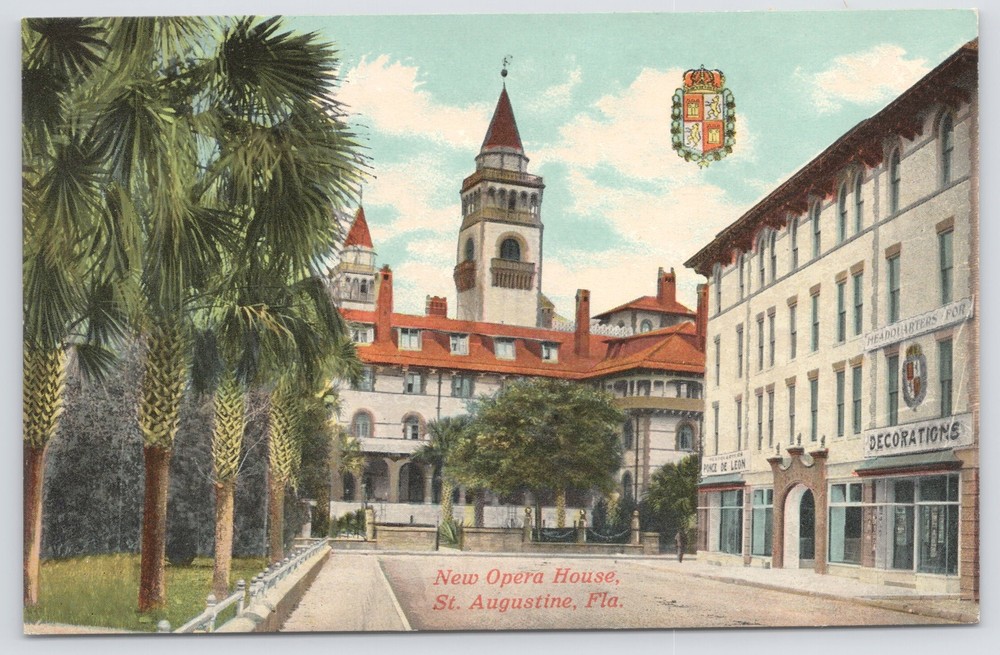 St Augustine Florida~New Opera House~Ponce de Leon Hotel~c1910 Postcard