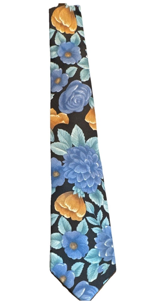 Cambridge Classics Men's 100% Italian Silk Tie Blue Floral Flower Pattern