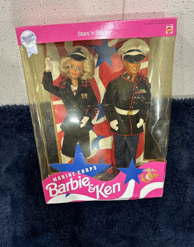 Vintage Mattel 1991 Barbie & Ken Starts 'n Stripes Marine Corps No 4707 DMG PKG