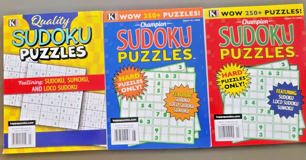 Lot of 3 Sudoku Puzzle Books by Kappa -2 Champion & 1 Quality - 700+  Challenges