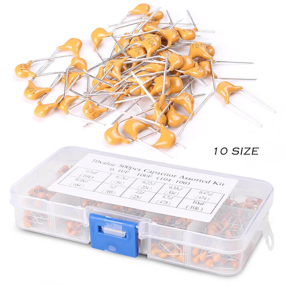 500PCS Electronic Ceramic Capacitor Assorted Kit w/ Box 10 Value 50V 0.1uF~10uF