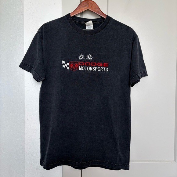 Vintage Dodge Motorsports Black Embroidered Short Sleeve Tshirt Mens Large