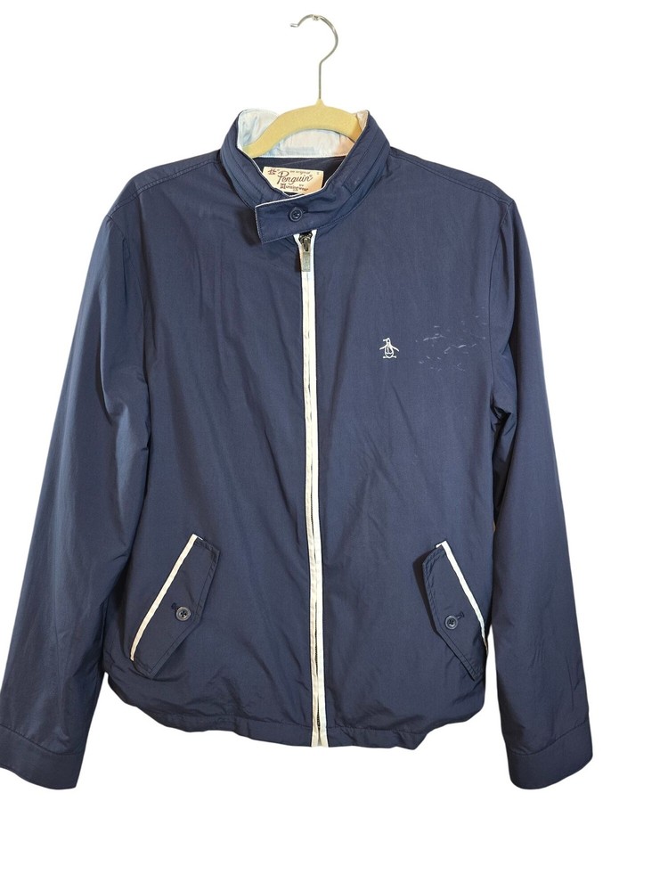 Original Penguin Navy Blue Lightweight Hoodie Jacket With Stand Collar Zip Front
