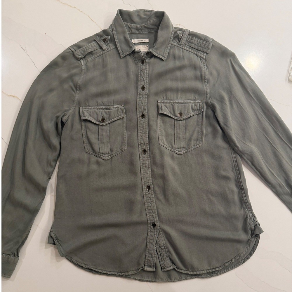 American Eagle Outfitters Boyfriend Fit Utility Shirt Olive Green Small