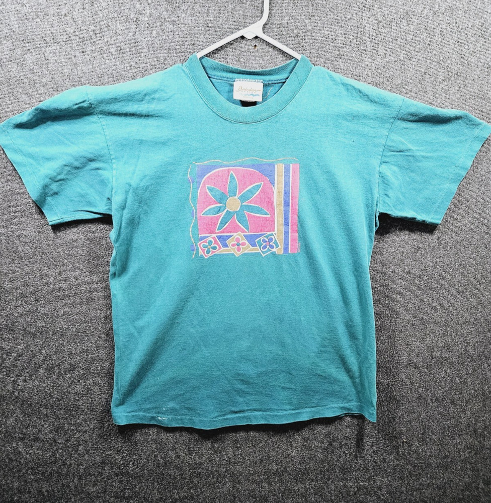 VTG 90s Single-Stitch Multi-color Graphic T-Shirt Made In USA Distressed Medium