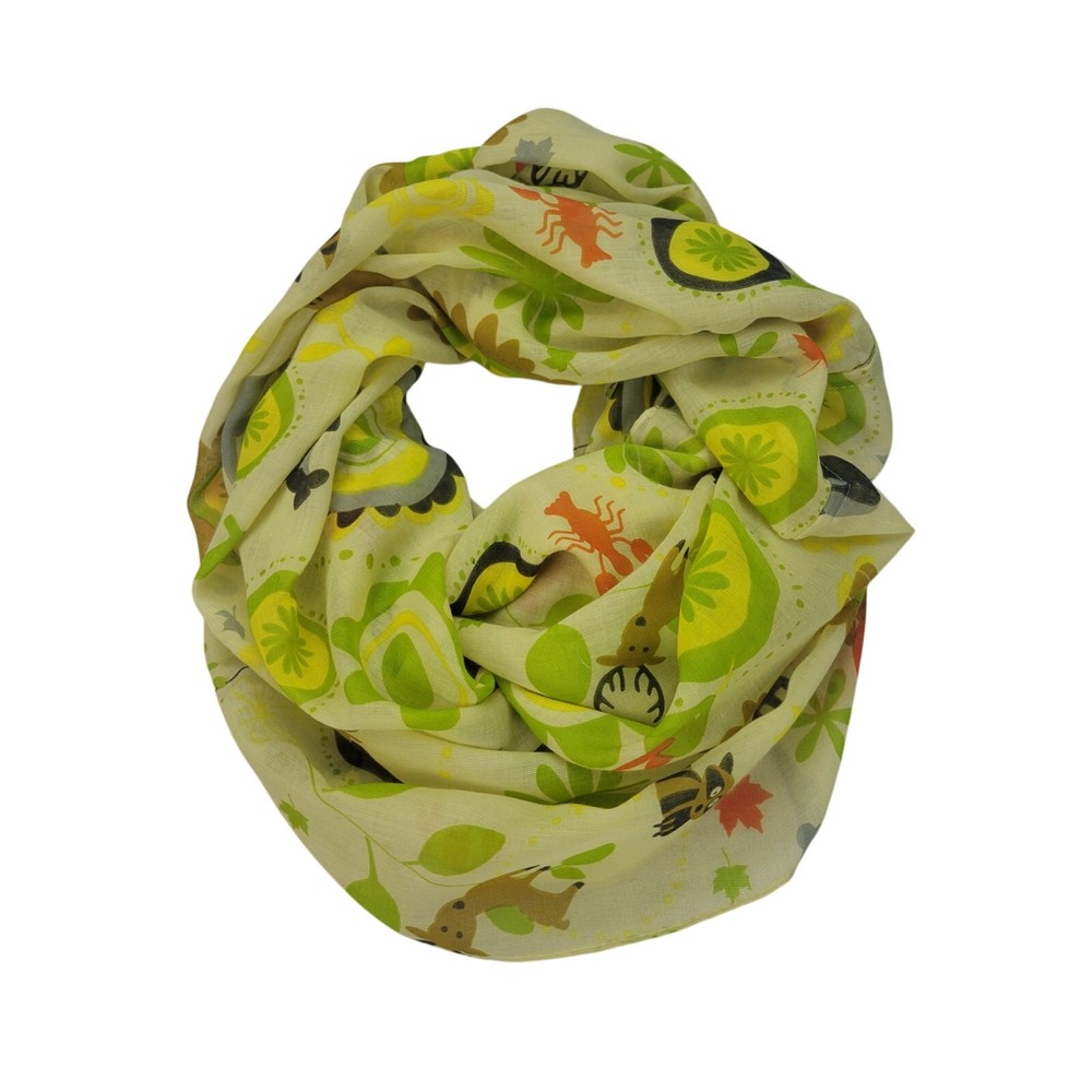 Oscardo Infinity Scarf Cute Canada Woodland Animals Yellow & Lime EUC Cowl Shawl