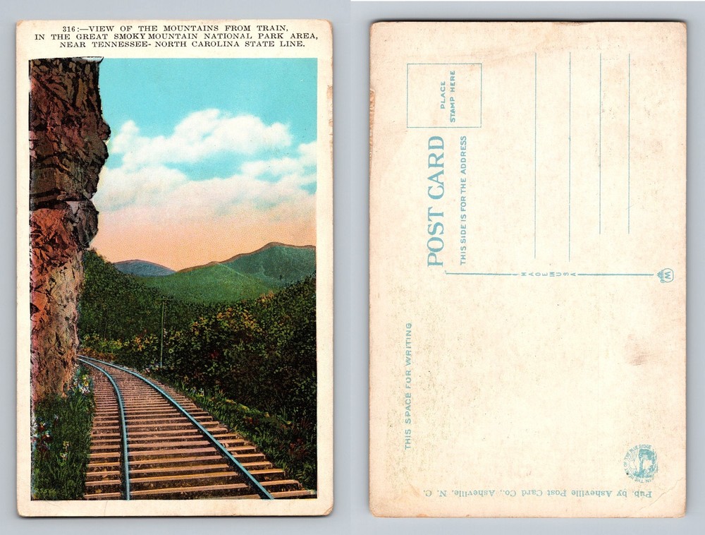 Great Smoky Mountains, TN-NC, Railroad View from Train Scenic Vintage Postcard