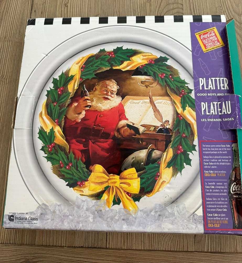 Vintage Coca Cola Santa Christmas Platter 1997 Indiana Glass