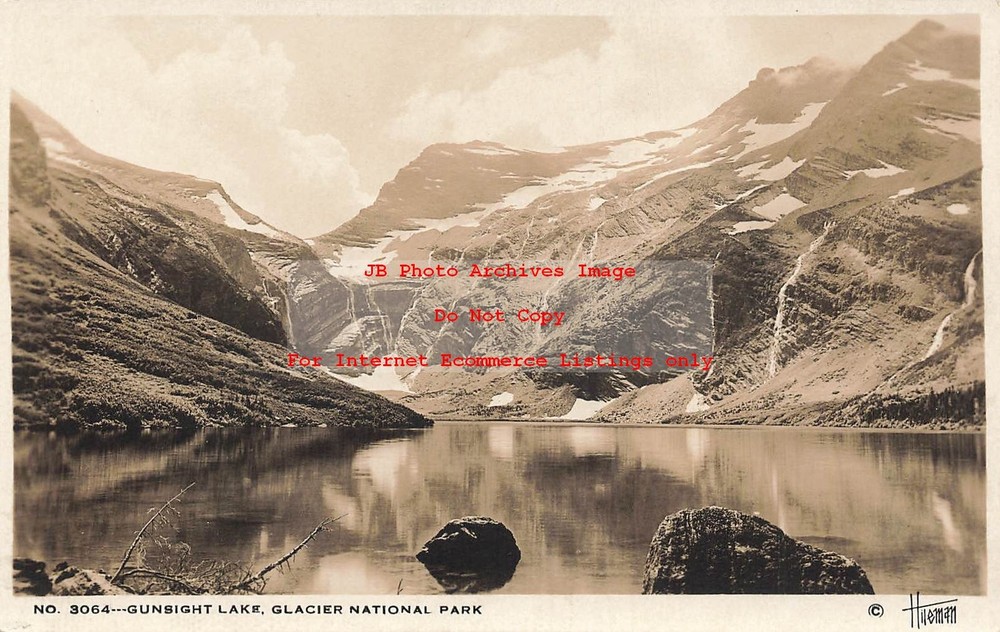 MT, Glacier National Park, Montana, RPPC, Gunsight Lake, Hileman Photo No 3064