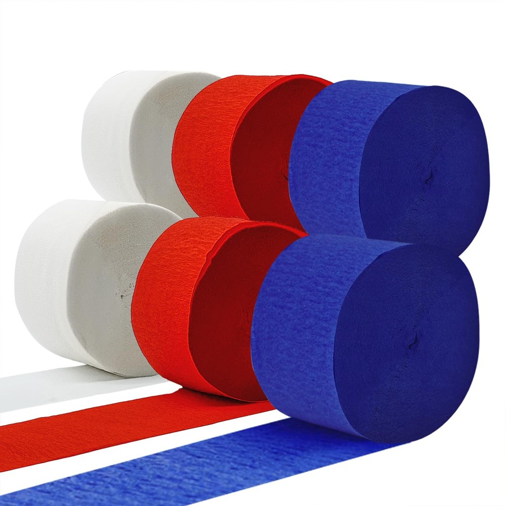6 Rolls Crepe Paper Streamers 492ft Red White Navy Blue 1.77 Inch x 82 Ft