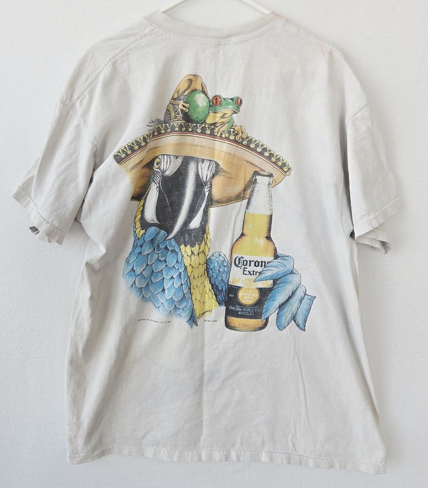 VTG 90s Corona Extra Single Stitch Beer Promo T-Shirt Mens XL T PARROT