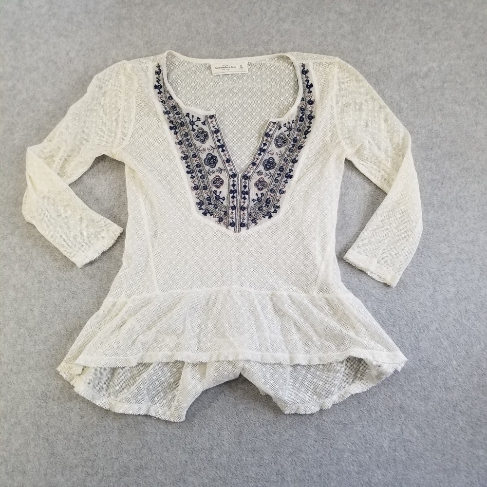 Abercrombie & Fitch Top Womens XS White Peplum Boho Lace Y2K Babydoll