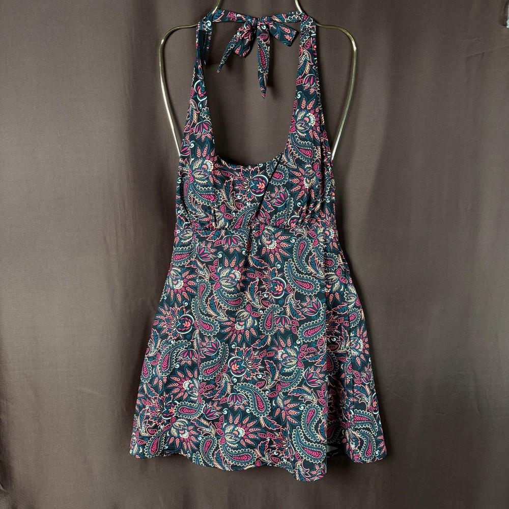 Lands' End Women's S Halter Square Neck Swim Dress Paisley
