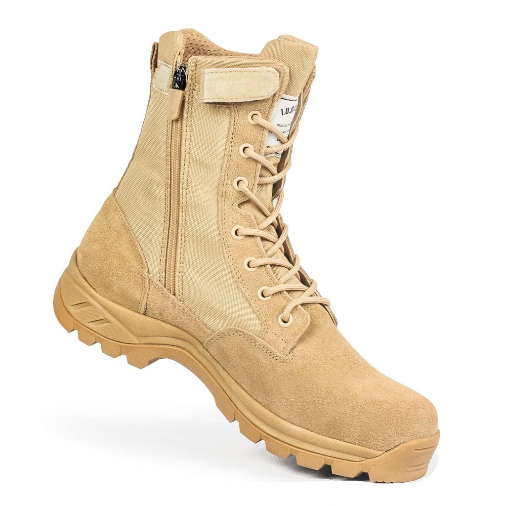 Men's 8-Inch Tactical Military Boots - Lightweight Desert Combat with Side Zip