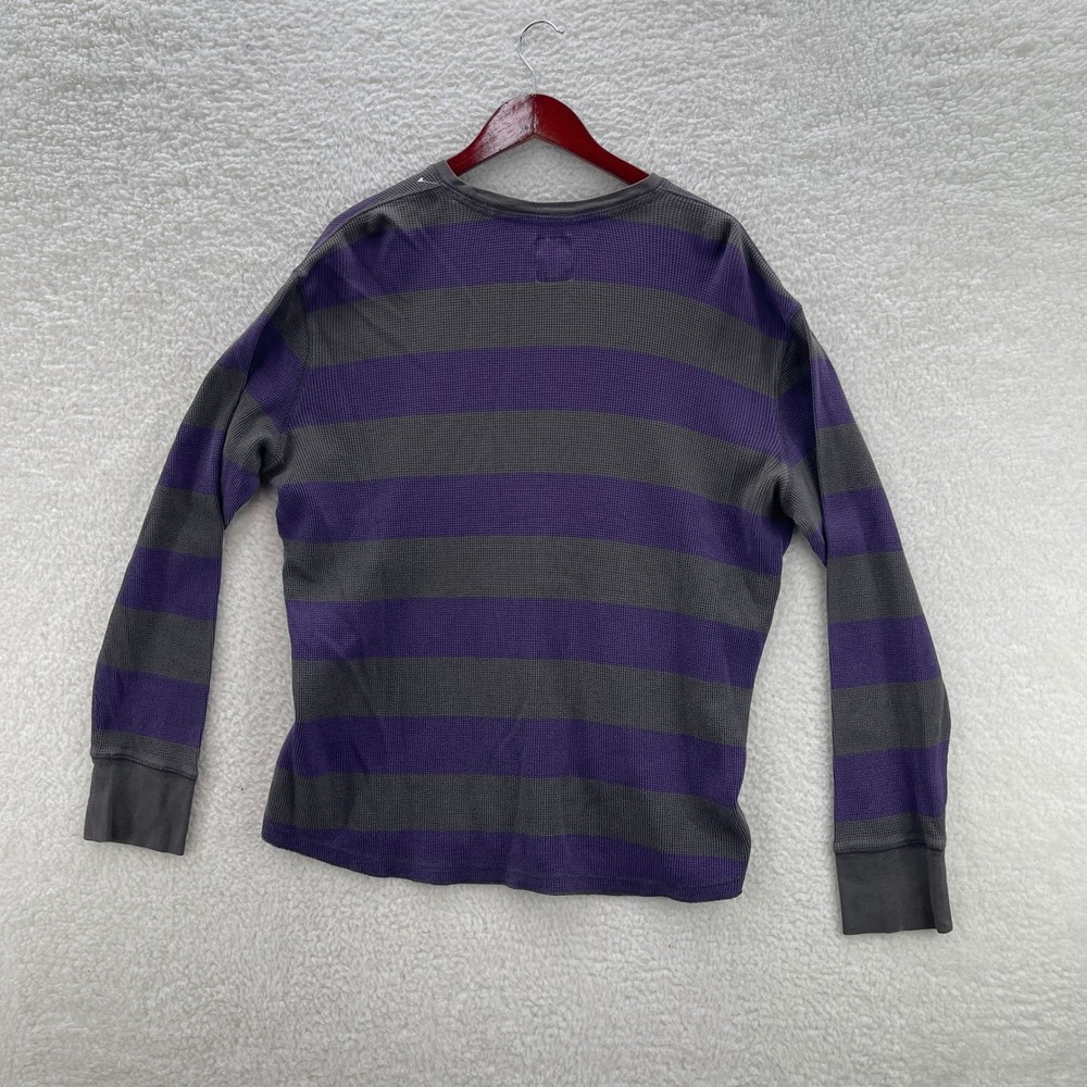 Mossimo Shirt Mens XL Gray Purple Waffle Knit Thermal Striped Outdoor Y2K Grunge