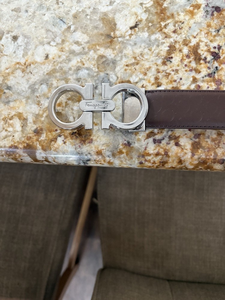 Salvatore Ferragamo Men's Double Gancini Buckle Leather Belt