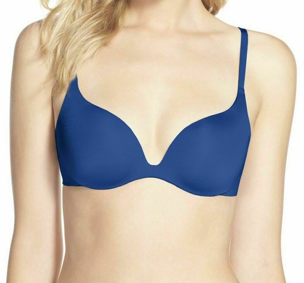 Wacoal Intuition Bra Blue Deep Plunge Size 34D Padded Push Up Multiway 108003