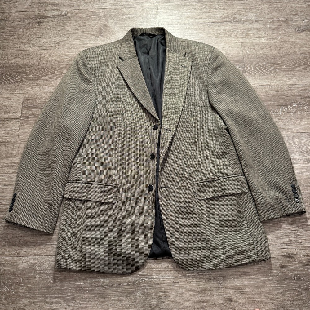 Vintage Haggar Sports Coat Mens 46 Gray 3 Button Wool Blend Knit Blazer Jacket