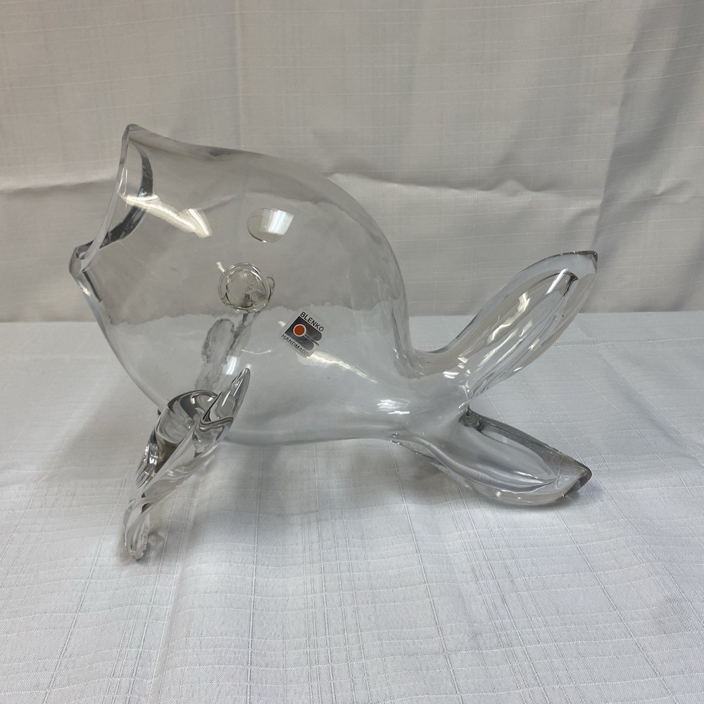 Vintage Clear Blenko Blown Glass Fish Vase Terrarium 11.75
