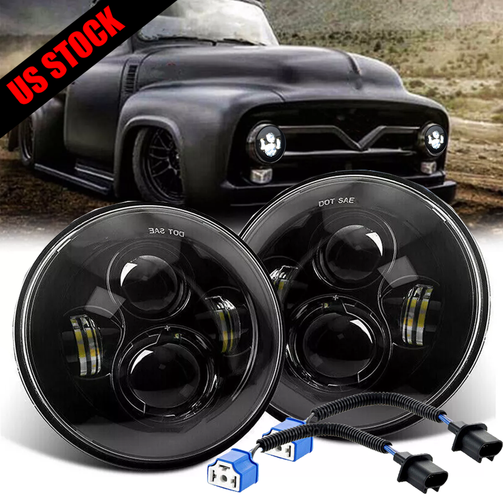 Pair For Ford F-100 Pikcup 1969-1974 / F-150 7'' Round Led Headlights Hi/Lo Beam