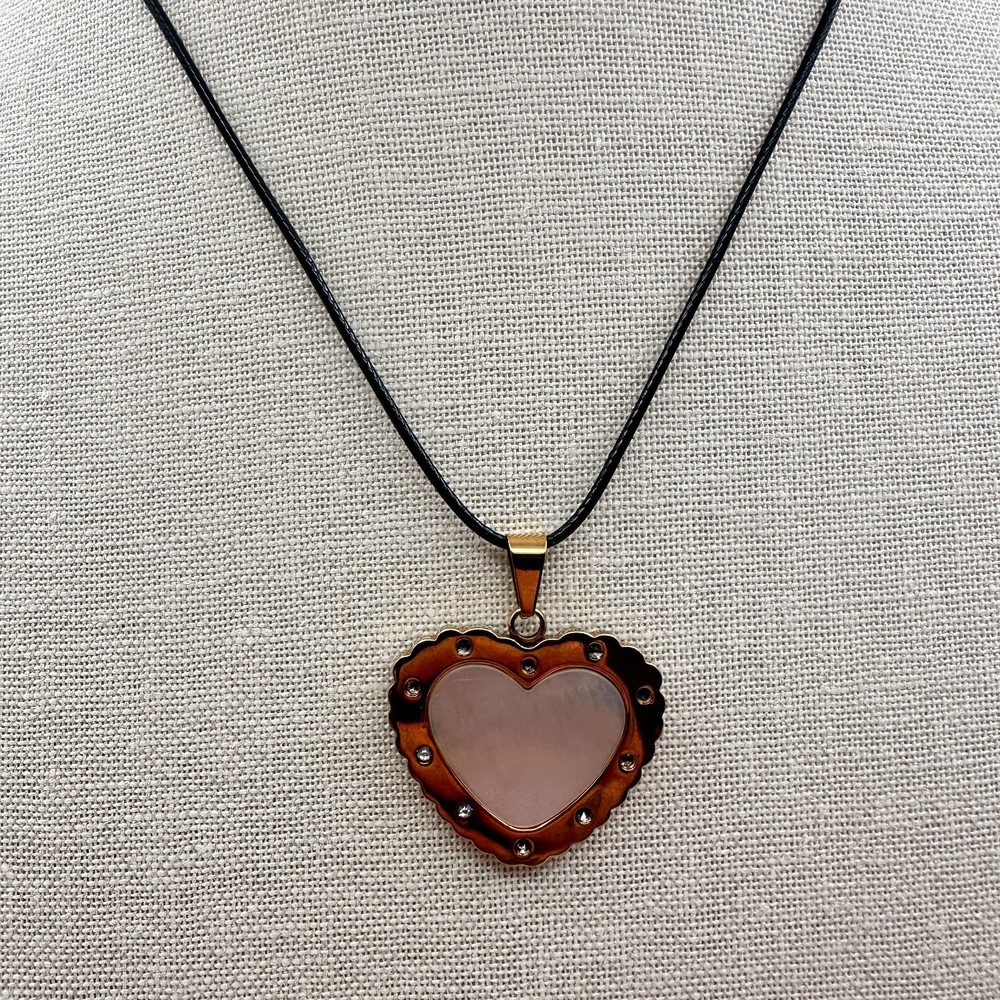 Vintage 90s Pearl Crystal Scalloped Heart Pendant Necklace Gold Tone Jewelry