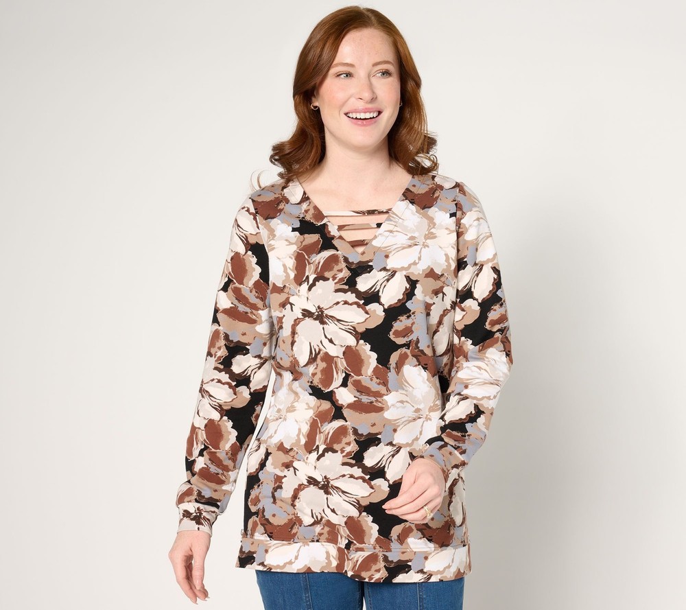 Sport Savvy Women's Top Sz S French Terry Side-Seam Zippers Multi-colored