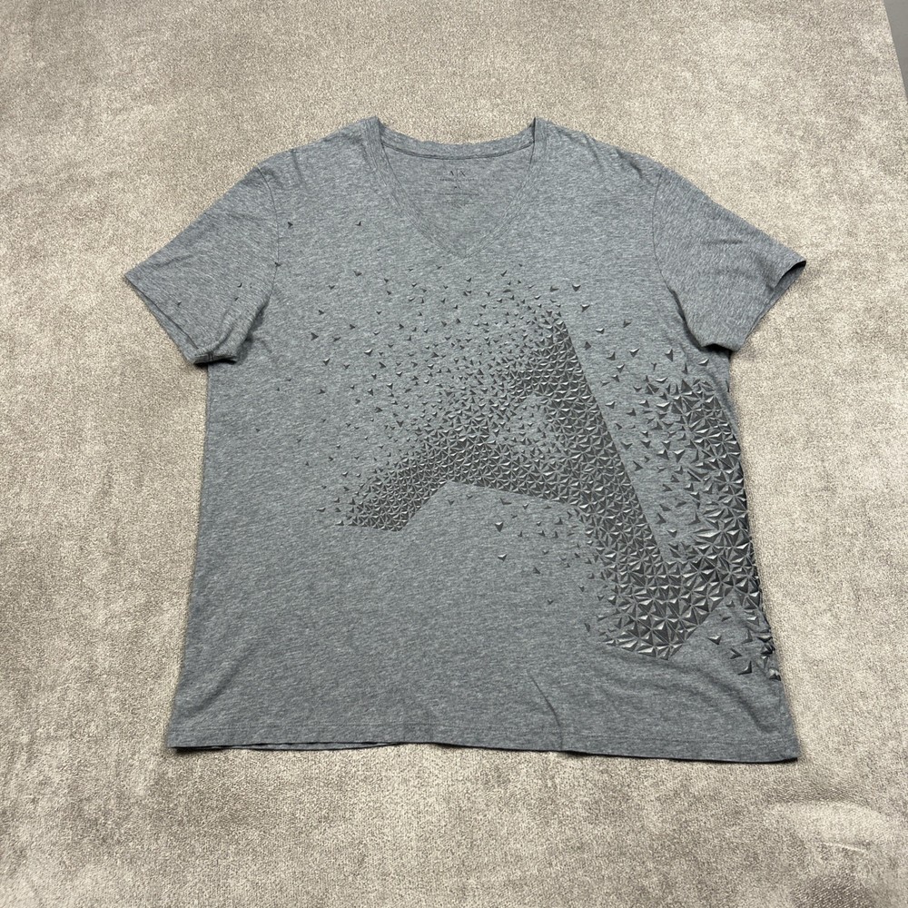Armani Exchange Shirt Mens XL Gray Logo V Neck Graphic Tee Gray Peru Pima