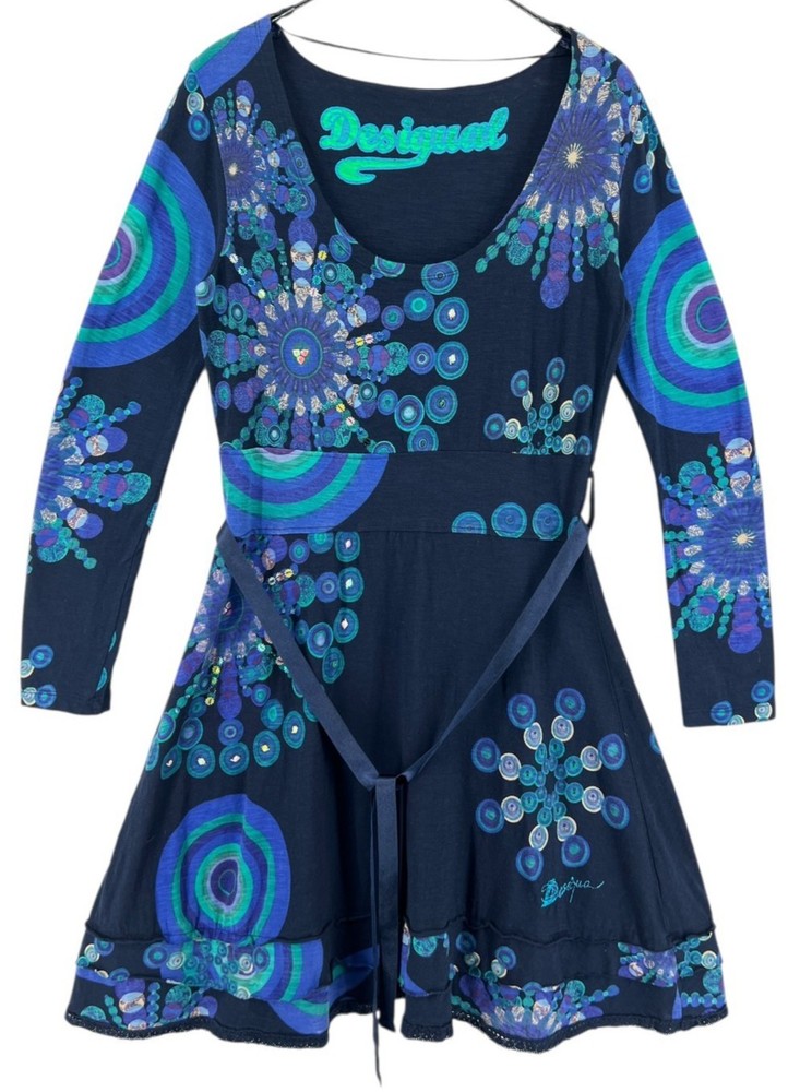 DESIGUAL Women Scoop Neck Long Sleeve Dress Floral Size XL